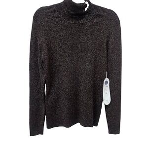 NWT DG2 by Diane Gilman Women Black Metallic Gold Turtleneck Sweater Size M